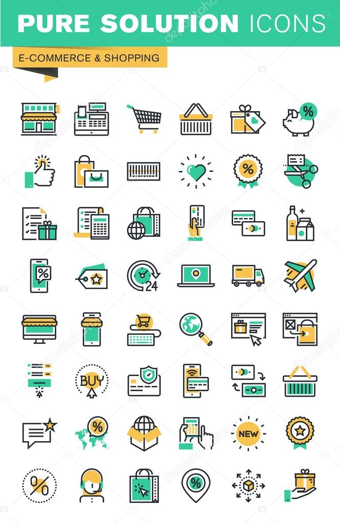 Modern thin line icons set of shopping, e-commerce, delivery, online payment, coupons