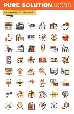 E-commerce thin line flat design web icons collection