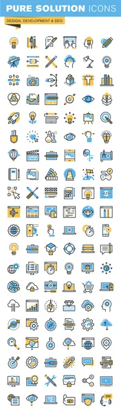 Set of thin line flat design icons of design, web development and seo — Stock Vector