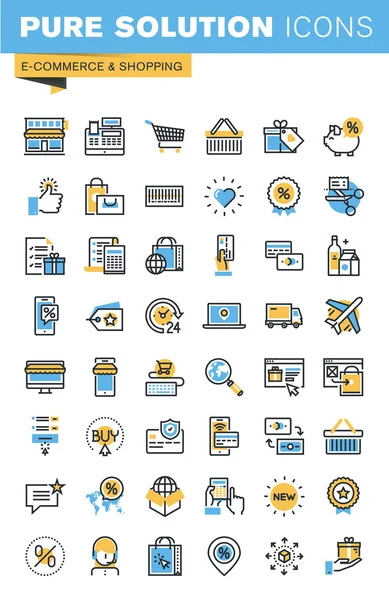 Conjunto de iconos de diseño plano de línea delgada de comercio electrónico y compras — Vector de stock