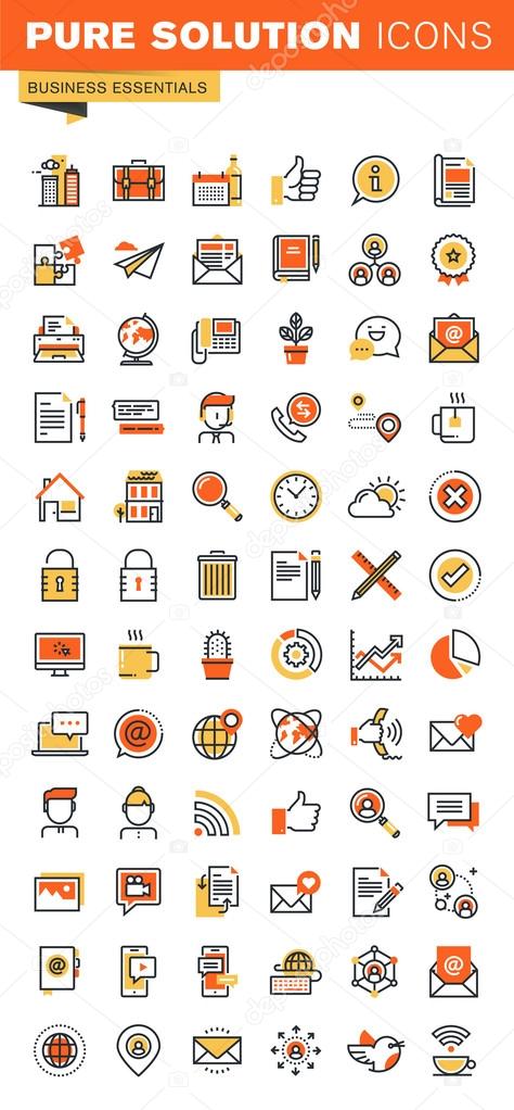 Basic thin line flat design web icons collection