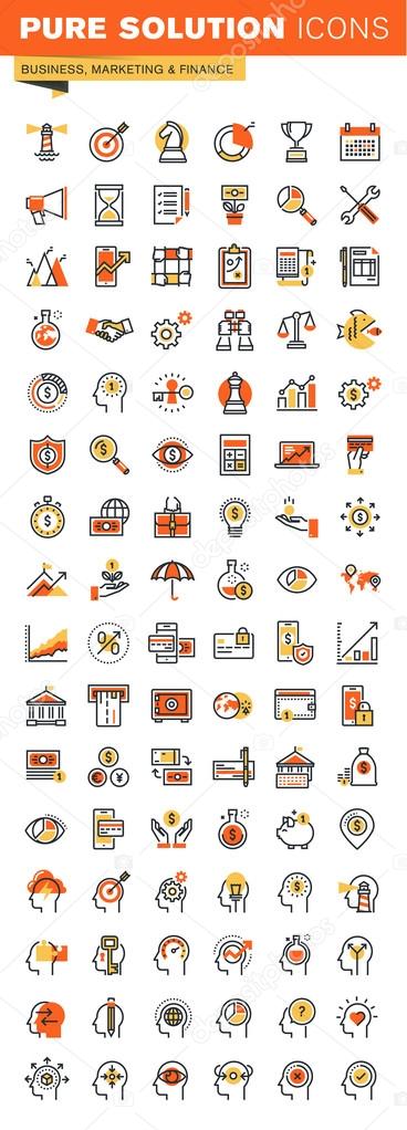 Business,finance and marketing thin line flat design web icons collection