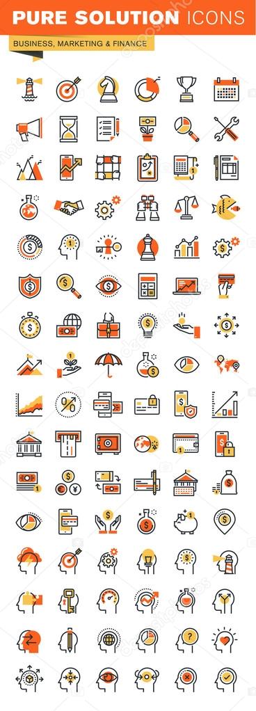 Business,finance and marketing thin line flat design web icons collection. Icons for web and app design, easy to use and highly customizable.