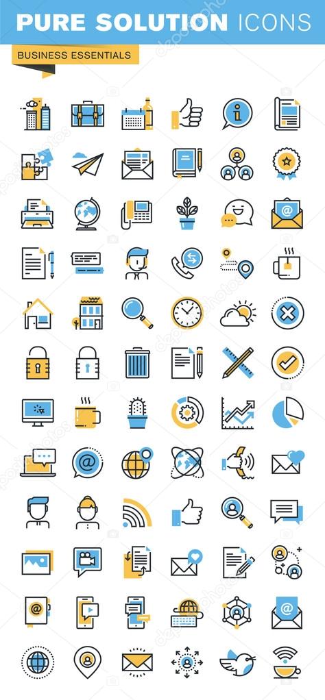 Set of thin line flat design icons of business essentials