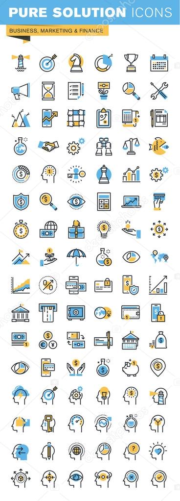 Set of thin line flat design icons of business, marketing and finance