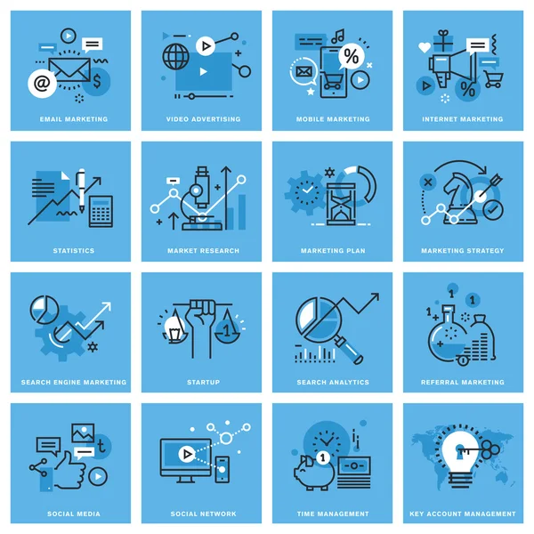 Set van dunne lijn concept pictogrammen van marketing — Stockvector