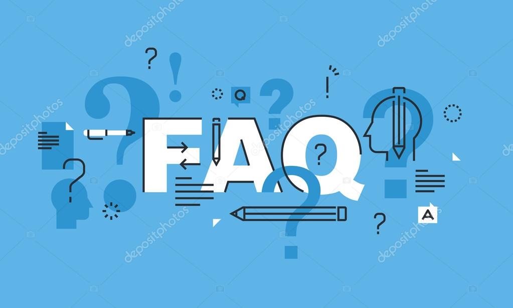 Thin line design concept for FAQ website banner. Vector illustration concept for frequently asked questions or questions and answers, client or customer support, product and service information.