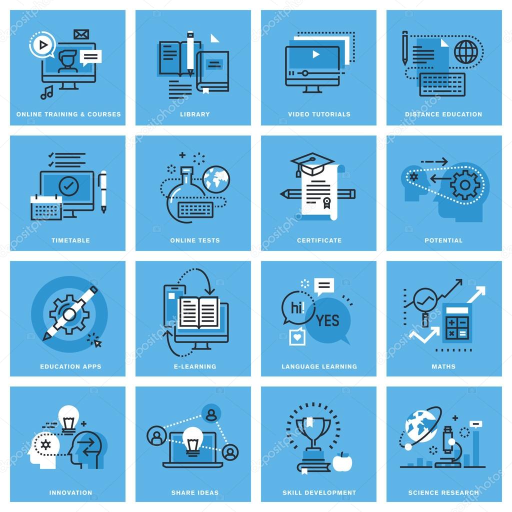 Set of thin line concept icons of education