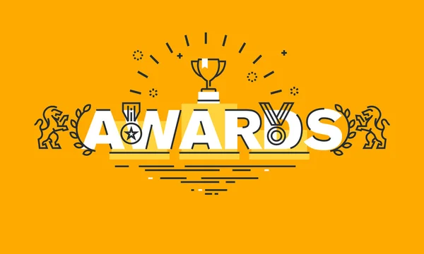 İnce çizgi düz tasarım afiş ödüller web sayfası için kaliteli ürün ve Hizmetleri, İnsani Ödülü hakkında bilgi çalışmak, iş dünyasında başarı — Stok Vektör