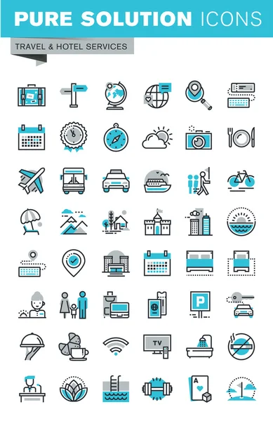 Conjunto de iconos de diseño plano de línea delgada moderna de señales y objetos de viaje y turismo — Vector de stock