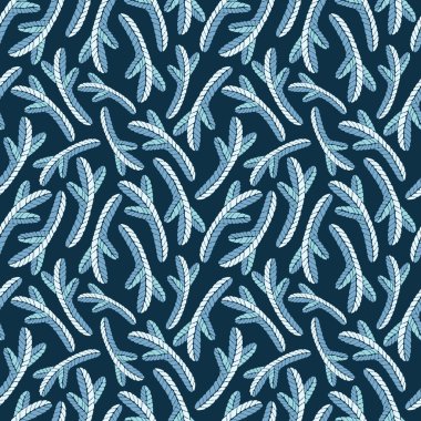 Ladin, köknar ağacı ve çam dalları dikişsiz desen. Doğal botanik geçmişi. Yılbaşı ağacı dalları. Kış ormanı tekrar eden doku. İskandinav tarzında vektör illüstrasyonu