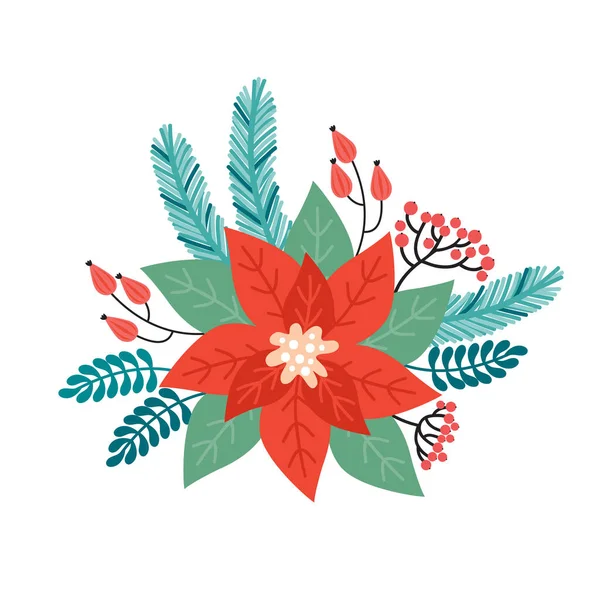 Natale Composizione Floreale Vacanza Fatta Elementi Decorativi Vegetali Buon Natale — Vettoriale Stock