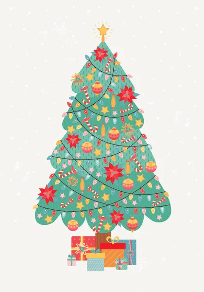 Joyeux Noël Bonne Année Carte Vœux Vintage Arbre Noël Est — Image vectorielle