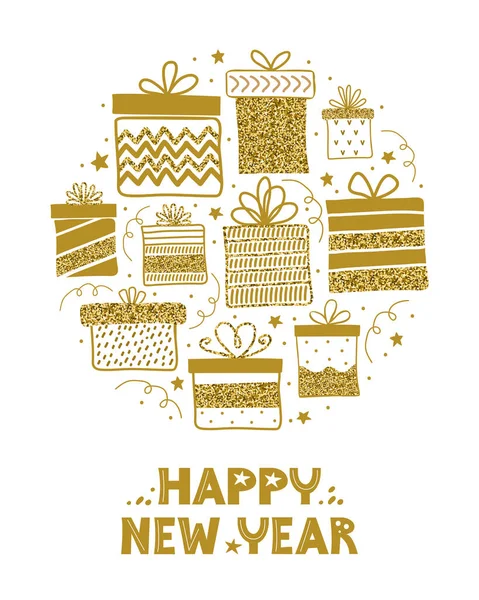 Szczęśliwego Nowego Roku Pionowa Karta Lub Baner Tekstem Powitalnym Złote — Wektor stockowy