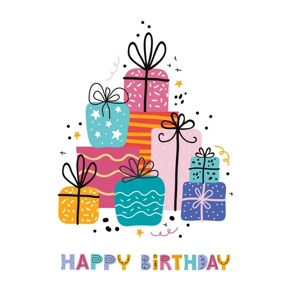 Diseño Tarjetas Felicitación Cumpleaños Vector Plantilla Banner Fiesta Bday Con — Vector de stock