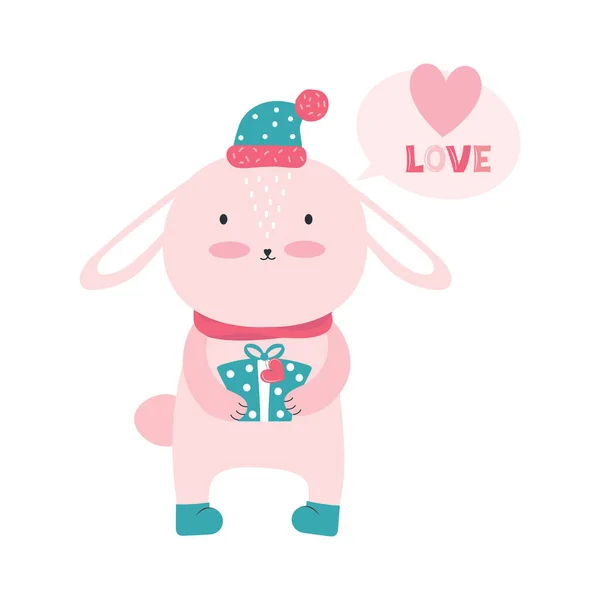 Днем Святого Валентина Вітальна Листівка Або Банер Рожевий Кролик Оголошує — стоковий вектор