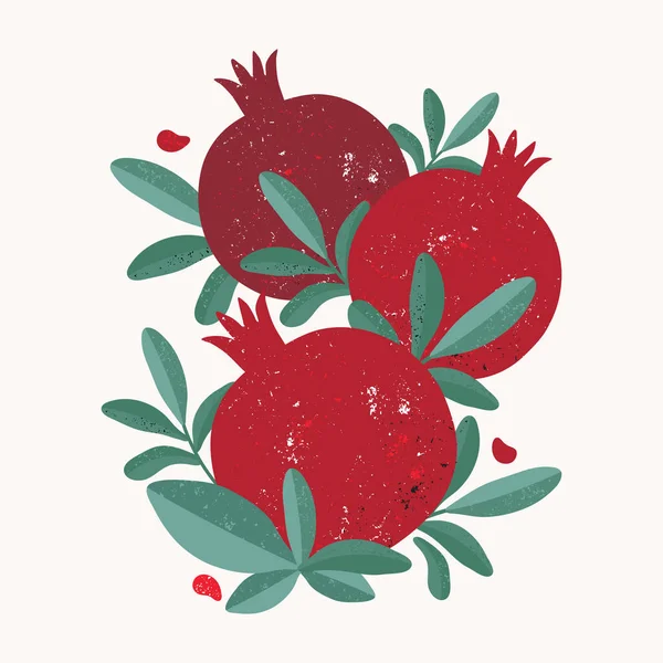 Ilustración moderna abstracta de granadas rojas jugosas para redes sociales, postales, impresión. Frutas tropicales dulces. Cosechando la cosecha. Diseño para cosméticos, spa, jugo, productos para el cuidado de la salud. — Vector de stock