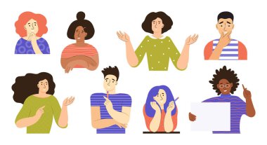 Set of people with different mental mindset types or models. Mind behavior concept. Creative, imaginative, logical and structural thinking. Psychological mindset difference. Flat vector illustration.
