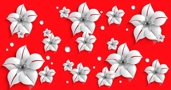 赤い背景に白い3D花と水滴 Alliphonewallpapers Net — ストック写真