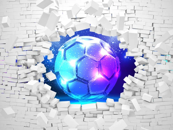 Soccer Ball Breaks Brick Wall Stadium Crush Brick Wall Illustration — Stock Photo, Image