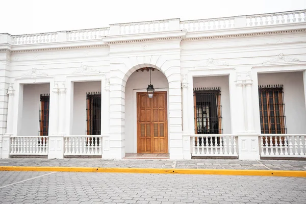 Tlacotalpan Veracruz Mexico 2021年8月20日 Tlacotalpan市中心典型的街道景观 多云的天气里有一座白色的房子 — 图库照片