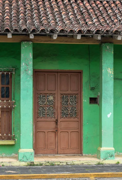 Fachada Una Casa Tradicional Verde Tlacotalpan Veracruz México — Foto de Stock