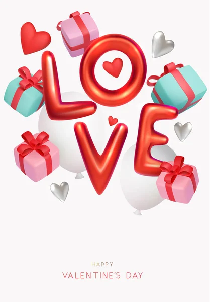 Valentine Day Banner Design Style Text Gift Boxes Vector Illustration — Stock Vector