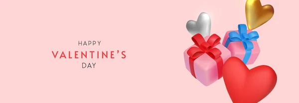 Banner Valentine Com Mínimos Presentes Brinquedo Corações Ilustração Vetorial — Vetor de Stock
