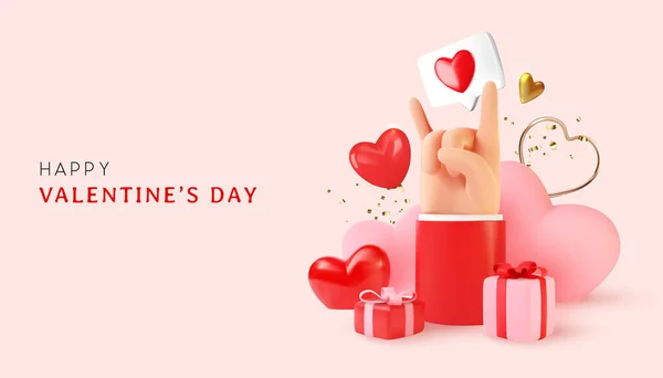 Happy Valentine Day Obiecte Dragoste Vector Syle Compoziție — Vector de stoc