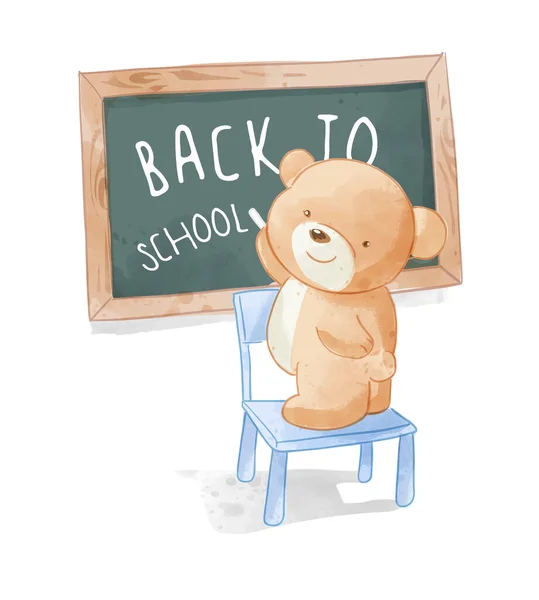 Urso Bonito Uma Cadeira Com Ilustração Conselho Escolar — Vetor de Stock