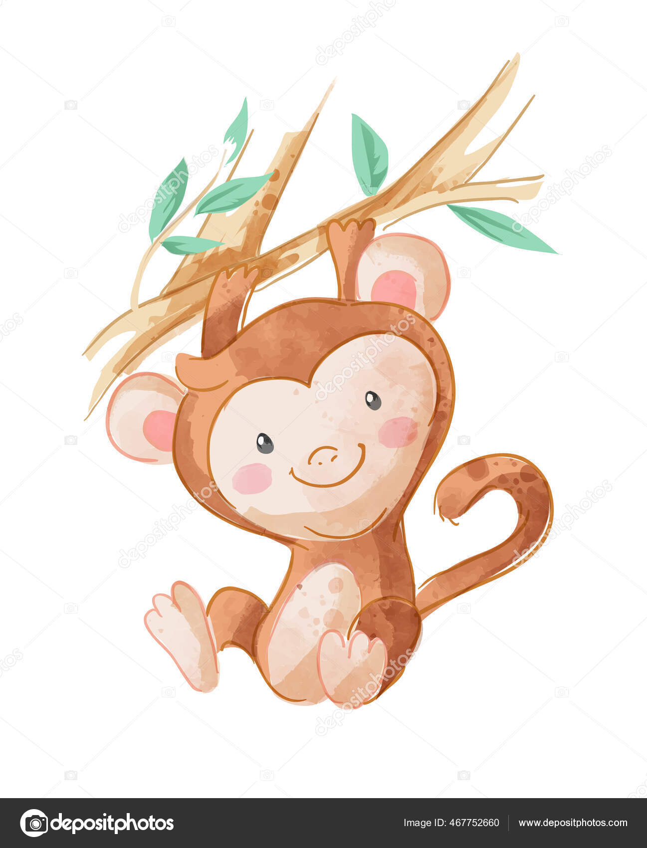 Macaco Dos Desenhos Animados Em Uma árvore Do Ramo E Banana Guardar  Ilustração do Vetor - Ilustração de sorriso, jogo: 91371491