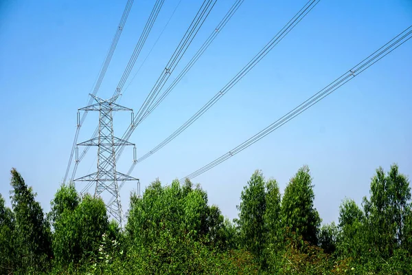 High Voltage Transmission Towers Line Stock Photo