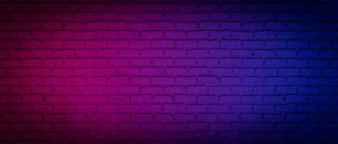 Parti veya bar arka plan dekorasyonu için ışıklandırma efekti tuğla duvar dokusu üzerinde neon ışığı.
