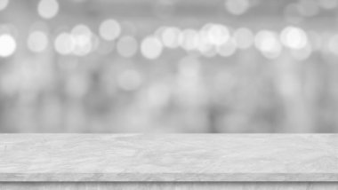 Çimento beyaz masa üstü üst perspektif, karşı, masa bulanık bokeh ışık arkaplan üzerinde, ürün gösterimi, maketi, montaj, şablon.