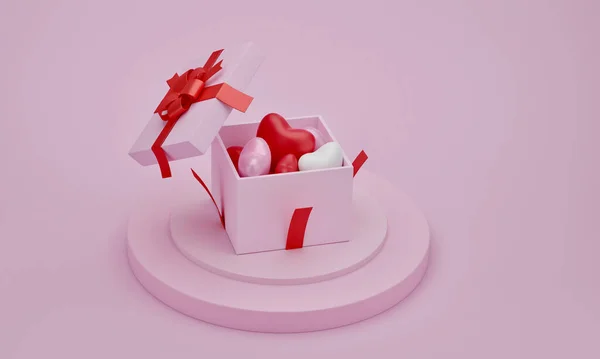 Srdce Dárkové Krabici Prezentaci Pódium Růžovou Barvou Pozadí Ide Mother — Stock fotografie