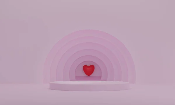 Rendering Presentation Podium Red Heart Pink Circles Background — Stock Photo, Image