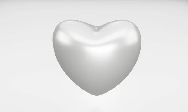 Corazón Plateado Sobre Fondo Blanco Renderizado — Foto de Stock