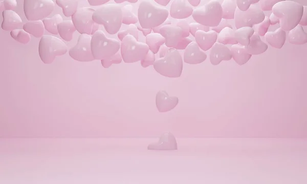 Coração Balões Cor Rosa Voando Para Fora Chão Fundo Quarto — Fotografia de Stock