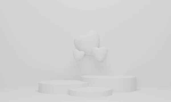 Белый Подиум Сцены Форма Сердца Фон Геометрия Подиума Формы Отображения — стоковое фото
