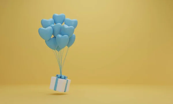 Renderizado Caja Regalo Blanca Con Cinta Azul Corazón Globo Sobre —  Fotos de Stock