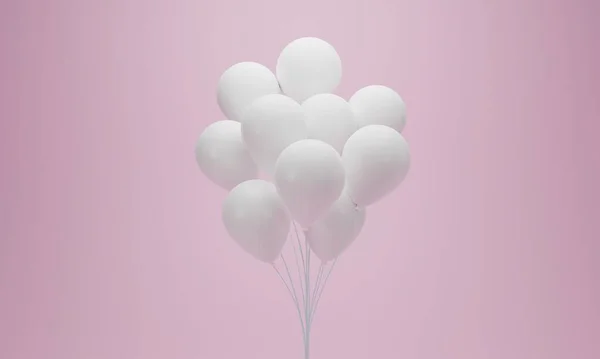 Bílé Balónky Skupina Růžové Pastelové Pozadí Vykreslení — Stock fotografie