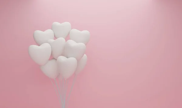 Bílý Srdeční Balón Růžovém Pastelovém Pozadí Valentýn Vykreslování — Stock fotografie