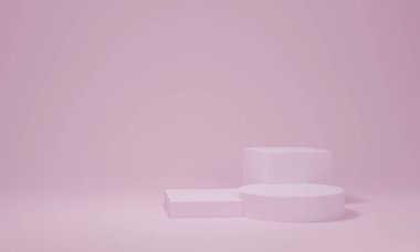 3D görüntüleme. Podyum asgari soyut sahne geometrik şekli. Kozmetik ürün sunumu için podyum veya platform.