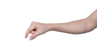 Bir şeyi tutmak için erkek eli, kırpma yolu ile beyaz arka planda izole.