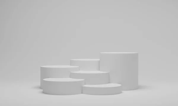 3D görüntüleme. Beyaz silindir podyum veya kaidesel yuvarlak platform. Geometrik ile soyut asgari sahne.