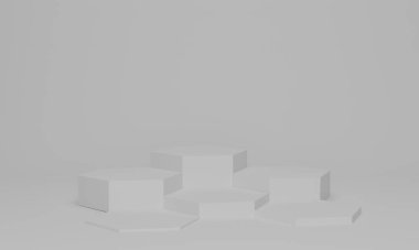 3 boyutlu görüntüleme. Beyaz podyum arka plan minimumda. Ürün görüntülemek için boş alan.