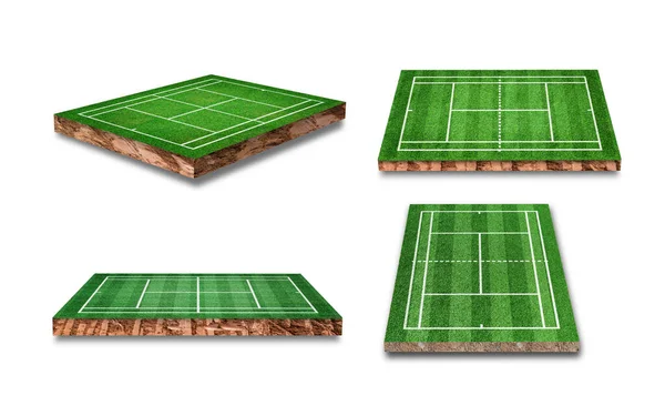 草地网球场土壤立方截面采集与白色背景隔离 3D渲染 — 图库照片