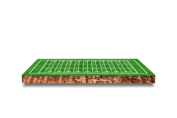 土壤立方截面与美式足球场隔离的白色背景 3D渲染 — 图库照片