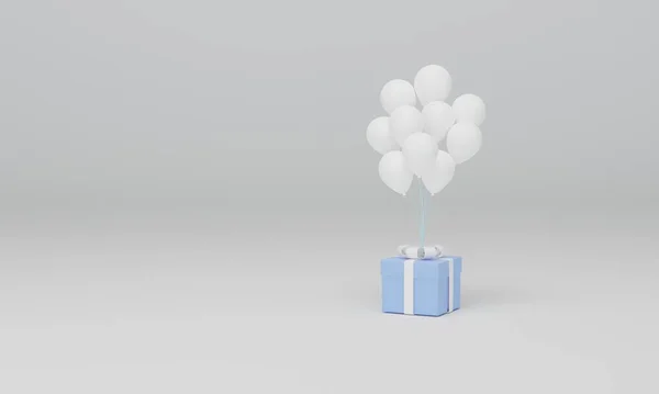 Balão Com Caixa Presente Azul Isolado Fundo Branco Renderizar Ilustração — Fotografia de Stock