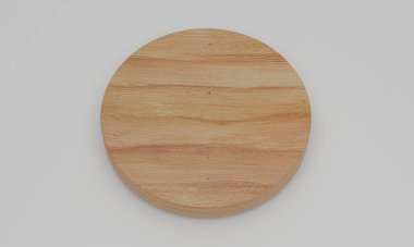 Beyaz arka planda ahşap silindir podyumları. Geometrik şekilli soyut kaide sahnesi. Silindir şekli 3d oluşturma